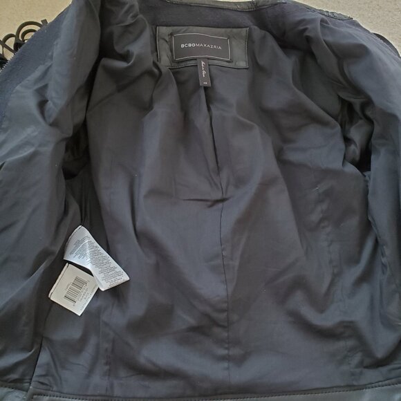 BCBGMAXAZRIA Farrell Black Fringe-Trim Faux Leather Short Jacket SZ XS - Picture 8 of 15